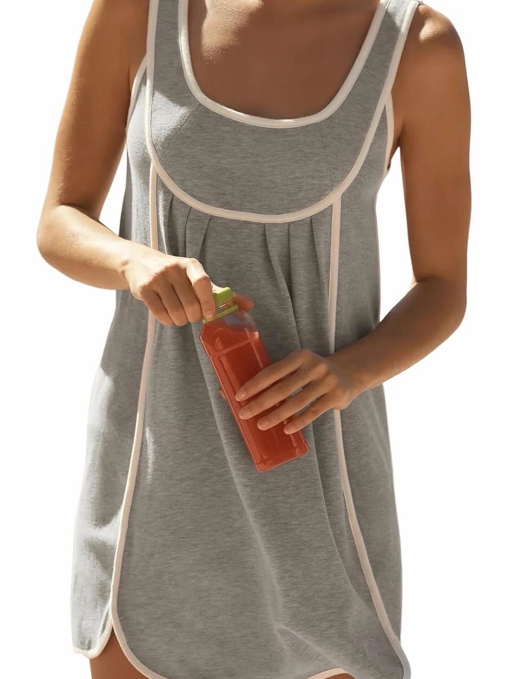 Women's Grey Tank Dress with White Trim